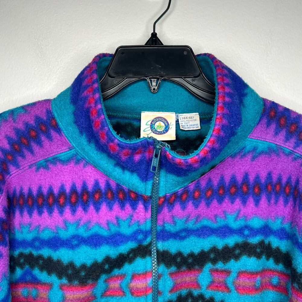 Vintage Men's 90s 1/4 ZipPullover Fleece Size Large Aztec Snow Ski Snowboard 80s - Picture 2 of 8